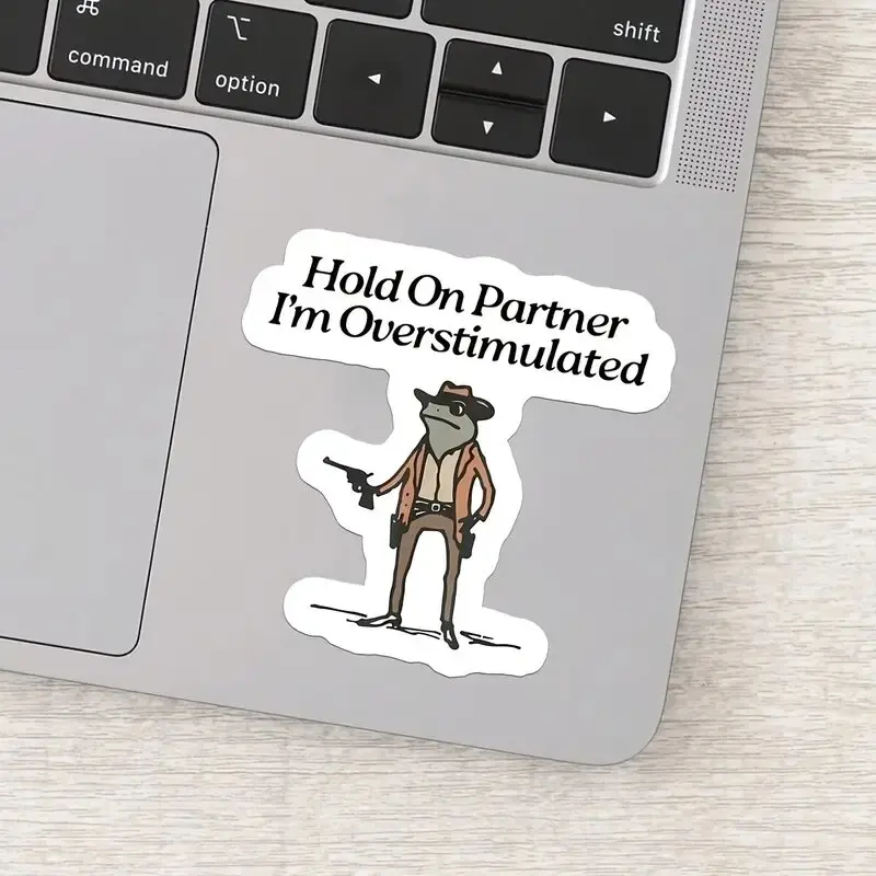 1pc "Hold On I'm Overstimulated" Cowboy Frog Meme Sticker - Quirky Vinyl Decal for Laptops, Water Bottles, Notebooks
1pc "Hold On I'm Overstimulated" Cowboy Frog Meme Sticker - Quirky Vinyl Decal for Laptops, Water Bottles, Notebooks
