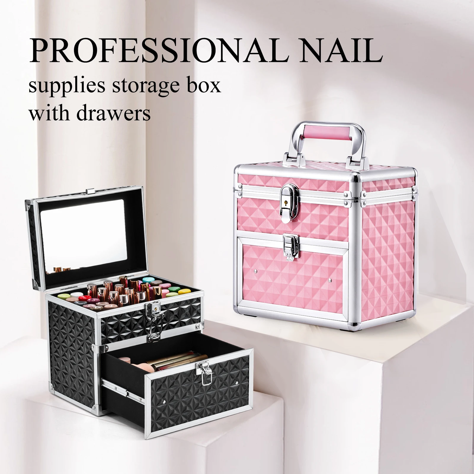 Portable Makeup Box Alloy Make up Train Case Manicure Polish Storage Organzier Beauty Suitcase with Mirror Drawer for Nail Tech
Portable Makeup Box Alloy Make up Train Case Manicure Polish Storage Organzier Beauty Suitcase with Mirror Drawer for Nail Tech