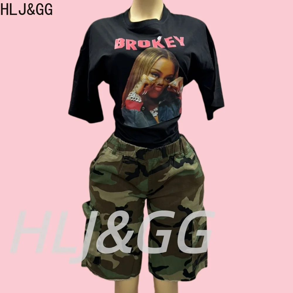 HLJ&GG Fashion Camouflage Pocket Cargo Shorts Two Piece Sets Women Round Neck Sleeveless Tshirts And Shorts Outfits Streetwear
HLJ&GG Fashion Camouflage Pocket Cargo Shorts Two Piece Sets Women Round Neck Sleeveless Tshirts And Shorts Outfits Streetwear