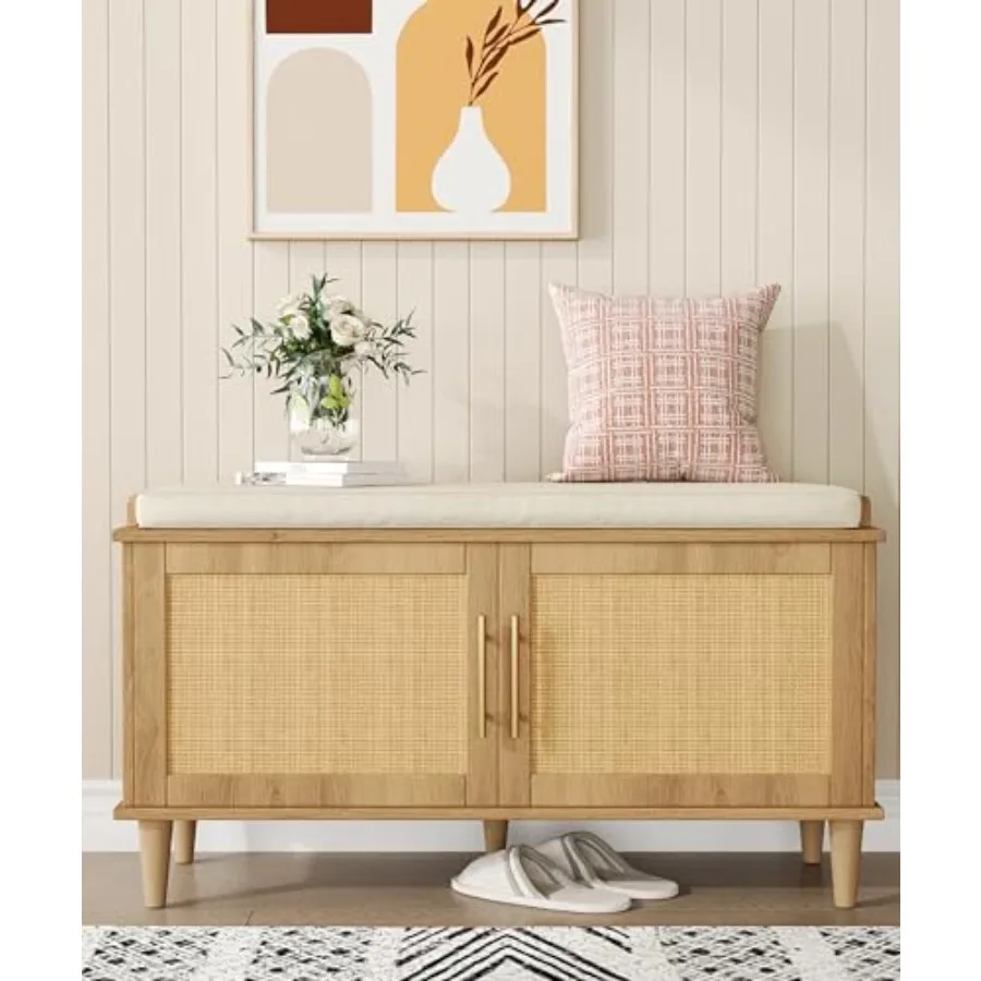Rattan Shoe Storage Bench with Cushion 2-Tier Entryway Bench with Adjustable Shelves and 2 Doors 15 D x 39.4 W x 20 H Solid Woo
Rattan Shoe Storage Bench with Cushion 2-Tier Entryway Bench with Adjustable Shelves and 2 Doors 15 D x 39.4 W x 20 H Solid Woo