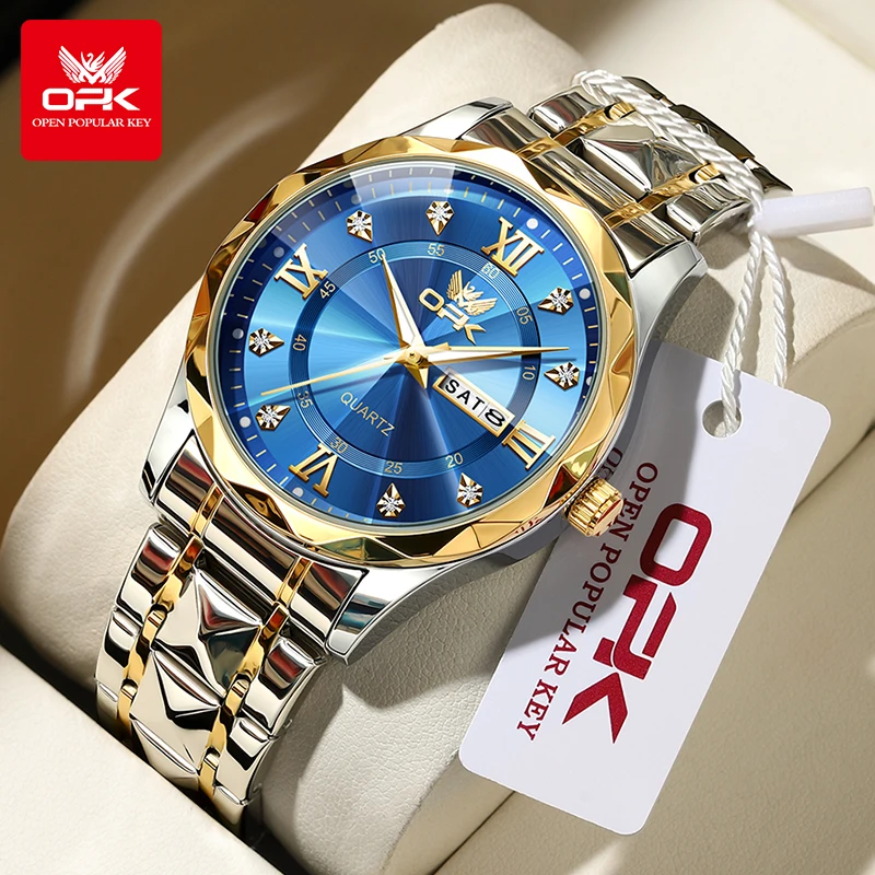 OPK 6023 Men's Watches Business Luxury Mature Gold Wristwatch Date Week Stainless Steel Waterproof Luminous Quartz Watch Man
OPK 6023 Men's Watches Business Luxury Mature Gold Wristwatch Date Week Stainless Steel Waterproof Luminous Quartz Watch Man