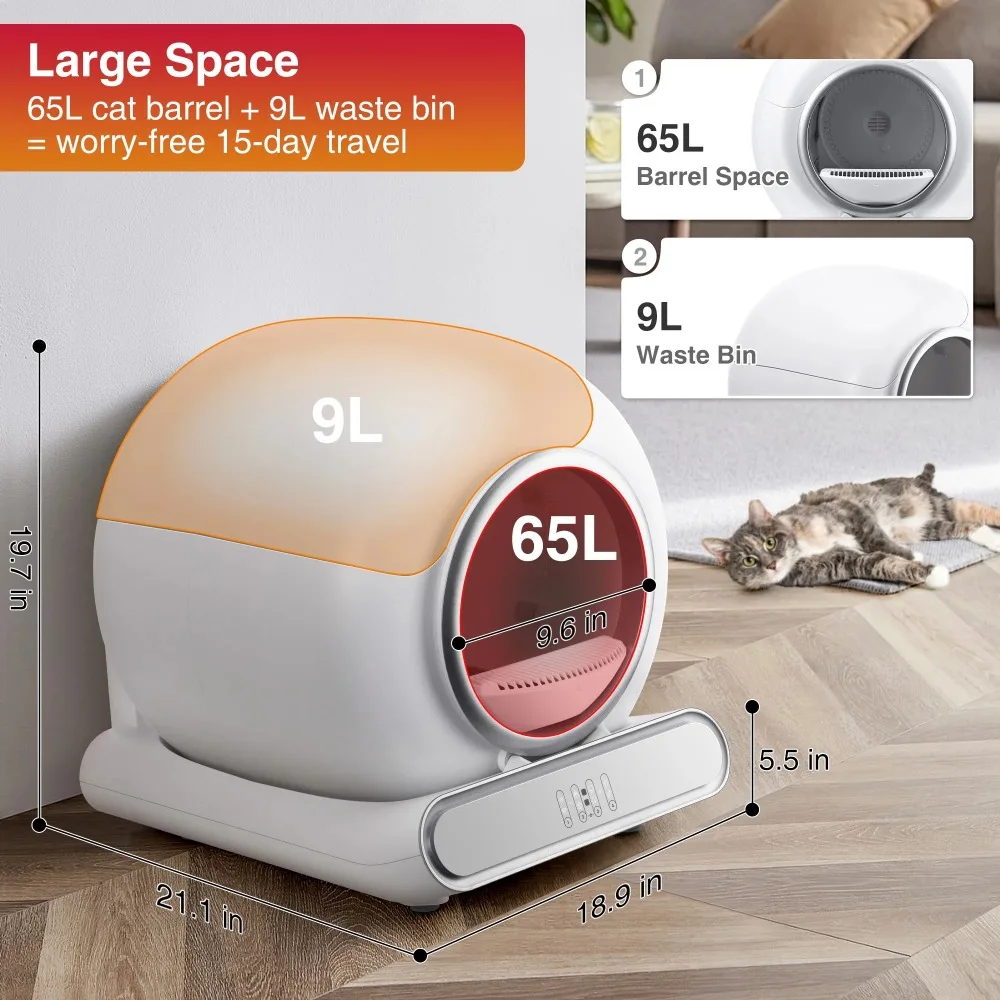 Self Cleaning Box, 65+9L Smart Cat Litter Boxes, APP Control, Safety Sensors, 2 Rolls Liner Gift, Automatic Cat Litter Box
Self Cleaning Box, 65+9L Smart Cat Litter Boxes, APP Control, Safety Sensors, 2 Rolls Liner Gift, Automatic Cat Litter Box