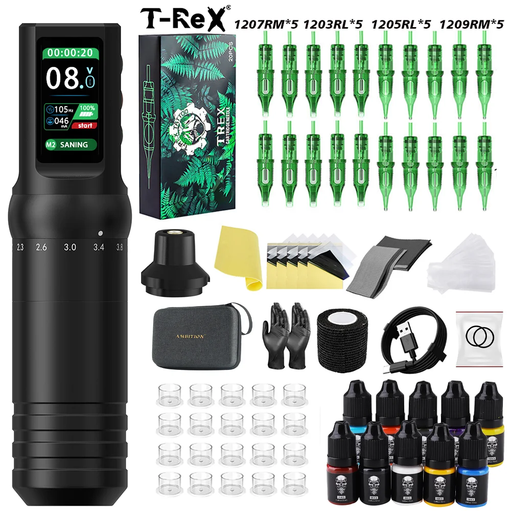 Набор для татуировки T-Rex: Беспроводная машинка для татуировки, регулируемый ход, индивидуальный двигатель, аккумулятор 1600 мАч, ЖК-экран, ручка для татуажа
Набор для татуировки T-Rex: Беспроводная машинка для татуировки, регулируемый ход, индивидуальный двигатель, аккумулятор 1600 мАч, ЖК-экран, ручка для татуажа