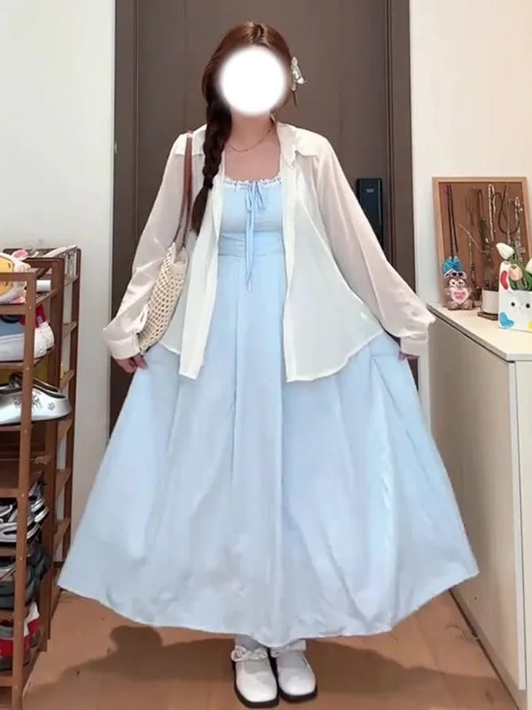 Soft Style plus Size Women's Dress Set Summer Outerwear Thin Sun Protection Shirt Elegant Meat Covering Strap Dress
Soft Style plus Size Women's Dress Set Summer Outerwear Thin Sun Protection Shirt Elegant Meat Covering Strap Dress