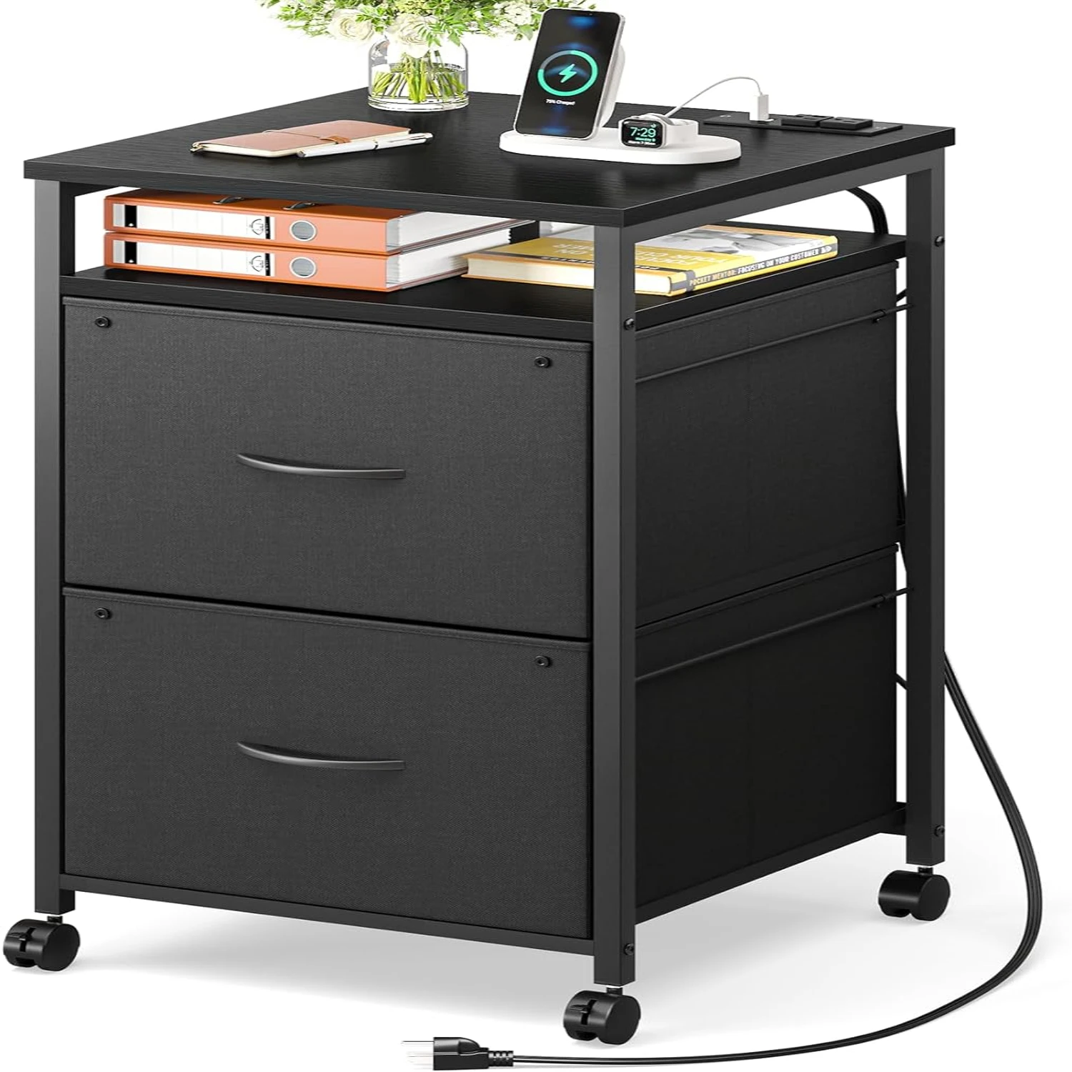 File Cabinet, Fabric Filing Cabinet with Socket & USB Charging Port, Vertical Rolling Printer Stand with 2 Drawers, Mobile F Fan
File Cabinet, Fabric Filing Cabinet with Socket & USB Charging Port, Vertical Rolling Printer Stand with 2 Drawers, Mobile F Fan