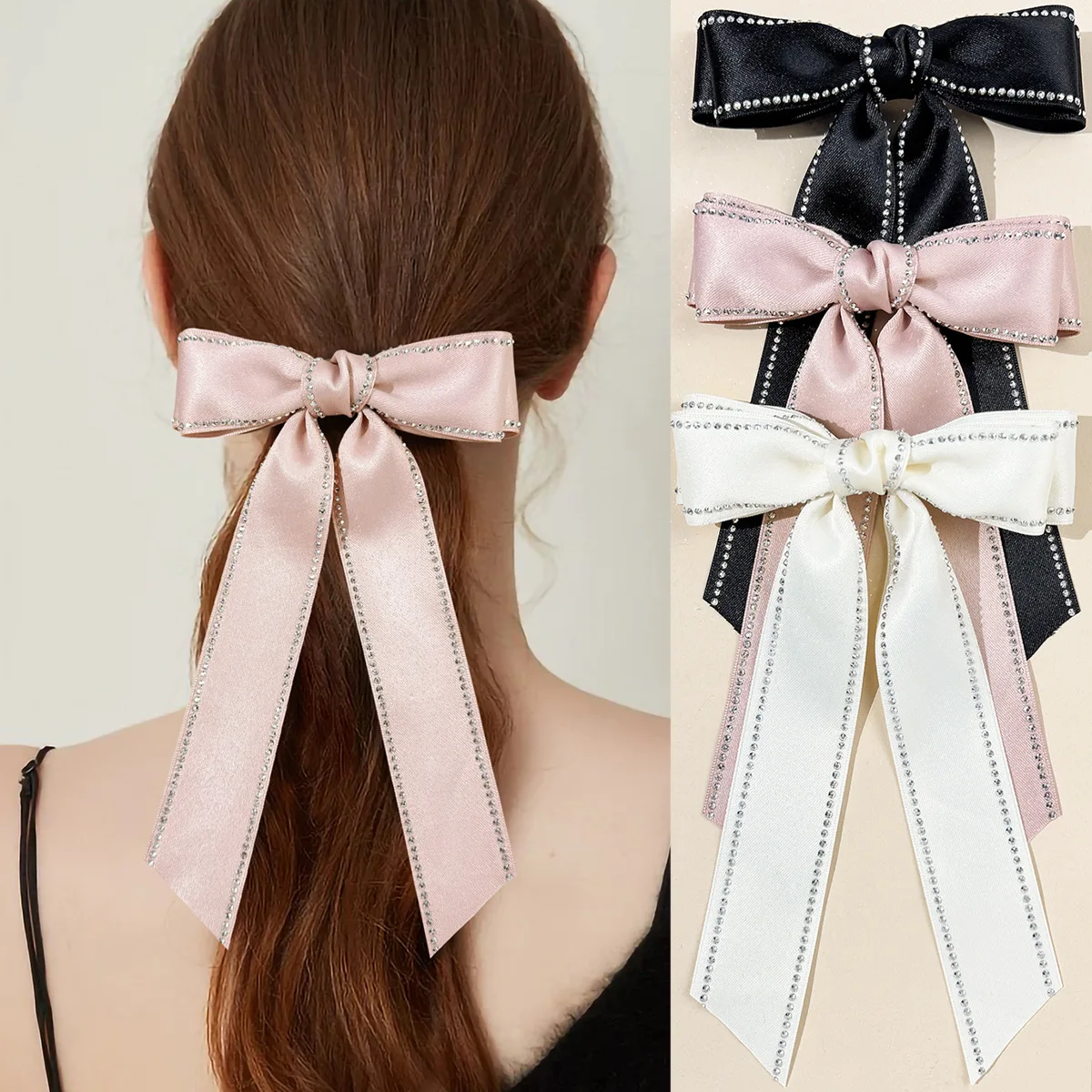 20pc/lot Long Bow Hair Clips Rhinestone Women Girls Ribbon Bow Shark Clip Korean Long Tassel Ribbon Hairpin Kid Hair Accessories
20pc/lot Long Bow Hair Clips Rhinestone Women Girls Ribbon Bow Shark Clip Korean Long Tassel Ribbon Hairpin Kid Hair Accessories