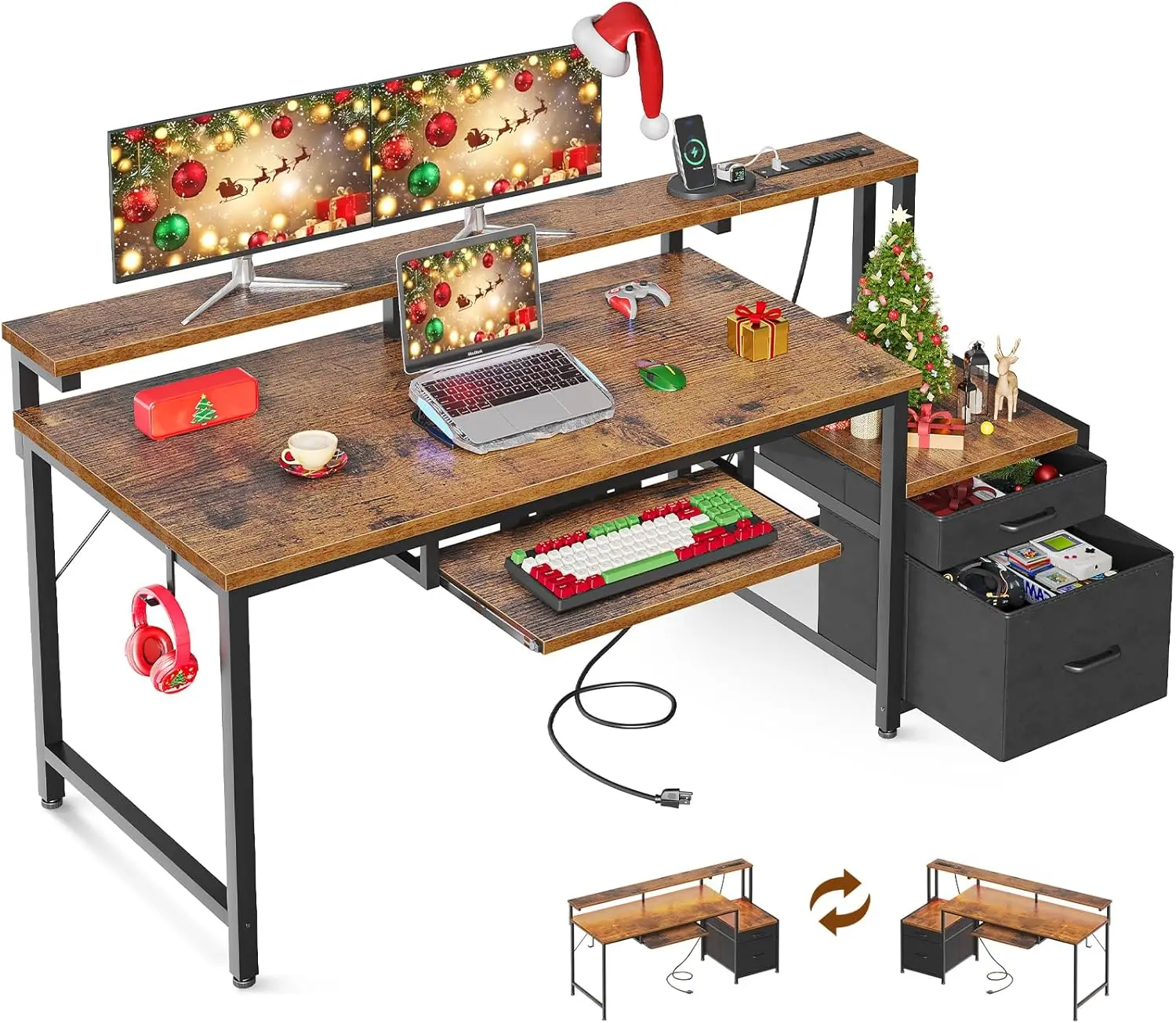55-Inch Office Desk with Drawers, Keyboard Tray, Power Outlets, and Printer Shelf for Home Study
55-Inch Office Desk with Drawers, Keyboard Tray, Power Outlets, and Printer Shelf for Home Study