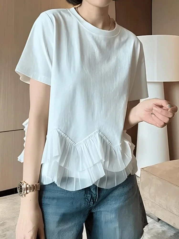 New Round Neck Short Sleeve Fashion Tide Spring Summer 2025 White Ruffles Hem Spliced Casual T-shirt
New Round Neck Short Sleeve Fashion Tide Spring Summer 2025 White Ruffles Hem Spliced Casual T-shirt