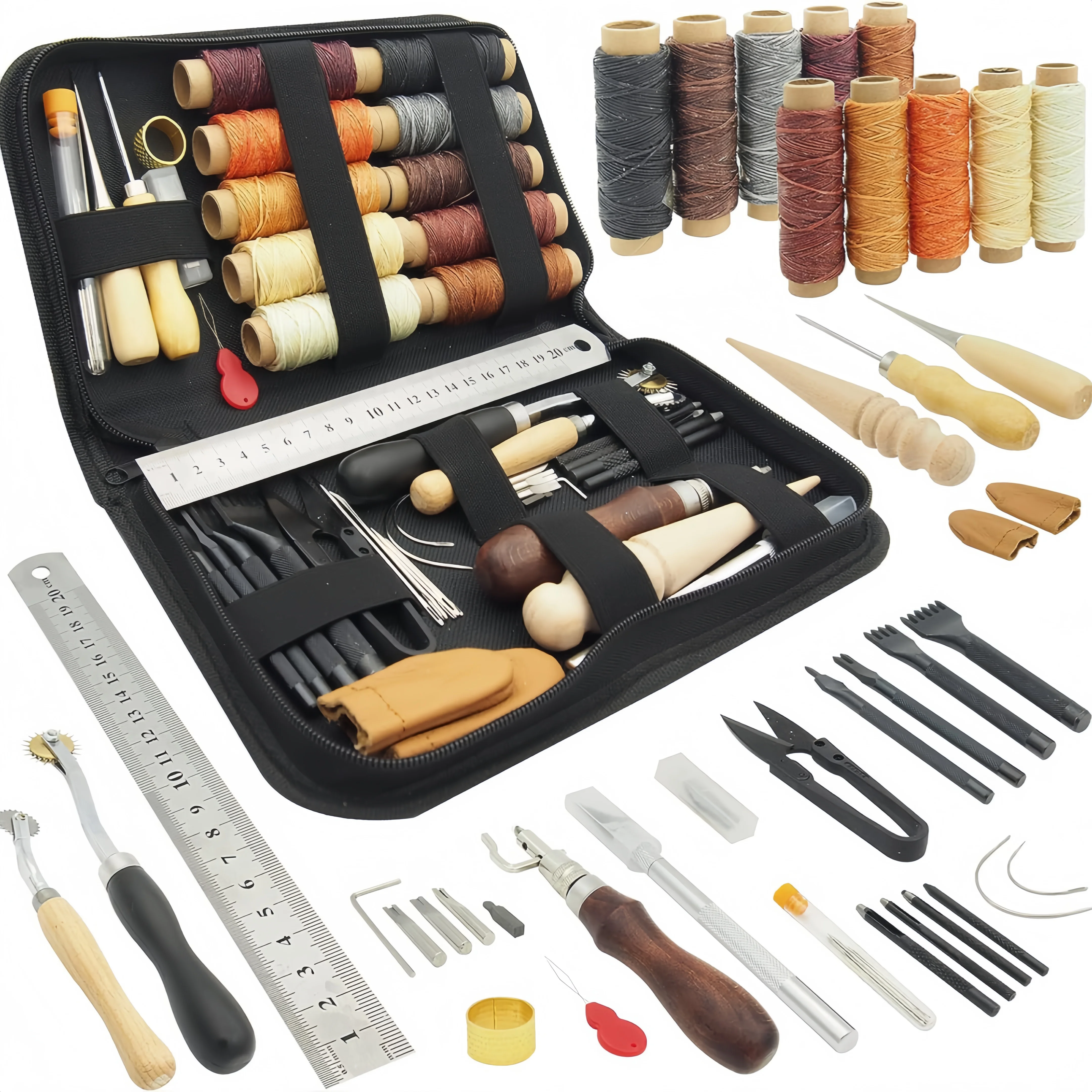 DIY leather making tool set, leather repair and sewing thread, leather craft punching tool combination, with storage bag
DIY leather making tool set, leather repair and sewing thread, leather craft punching tool combination, with storage bag