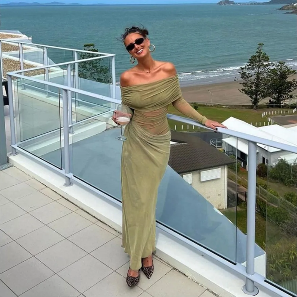 Off-shoulder Mesh See Through Dress Women Sexy Solid Hollow Out Slim Maxi Dress Fashion Patchwork Bodycon Party Evening Dress
Off-shoulder Mesh See Through Dress Women Sexy Solid Hollow Out Slim Maxi Dress Fashion Patchwork Bodycon Party Evening Dress