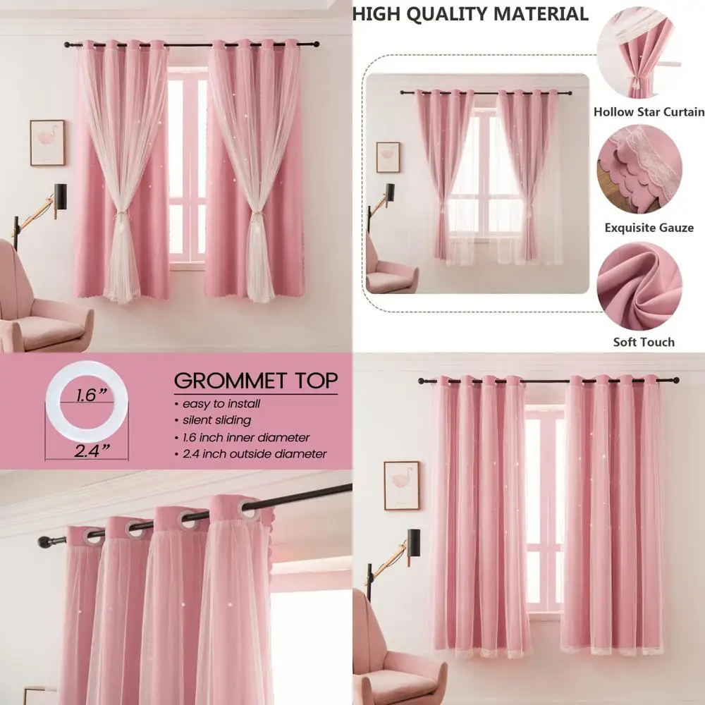 Pink Star-Cutout Double Layer Blackout Curtains for Living Room and Bedroom, 63 Inches Long
Pink Star-Cutout Double Layer Blackout Curtains for Living Room and Bedroom, 63 Inches Long
