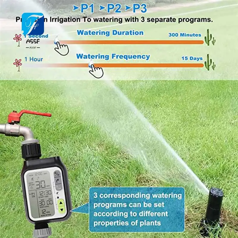 A55F-Automatic IRRIG System Garden Water Timer With Rain Sensor 3 Timing Programs Waterproof Irrigation Controller
A55F-Automatic IRRIG System Garden Water Timer With Rain Sensor 3 Timing Programs Waterproof Irrigation Controller