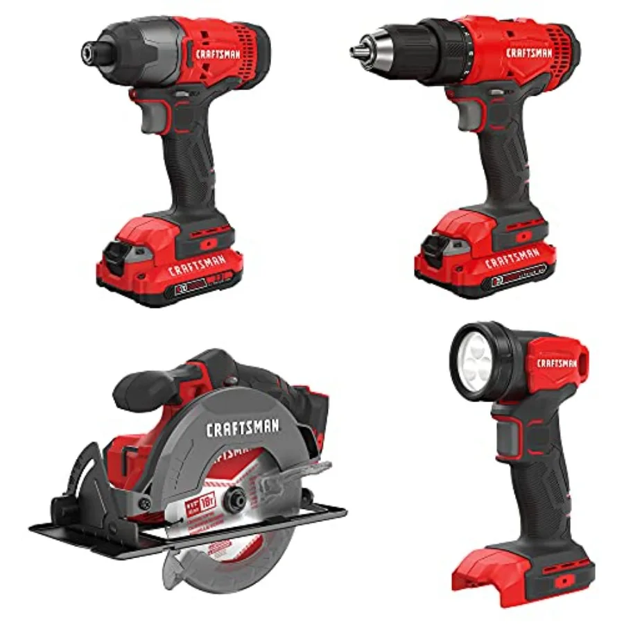 V20 MAX Cordl Power Tool Kit, Circular Saw with 6 1/2 inch Blade, 1/4 inch Impact Driver, 1/2 inch Drill/Driver, LED Task Light
V20 MAX Cordl Power Tool Kit, Circular Saw with 6 1/2 inch Blade, 1/4 inch Impact Driver, 1/2 inch Drill/Driver, LED Task Light