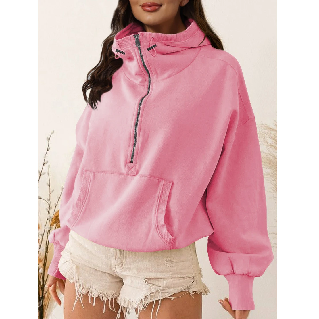Zipper Hooded Sweatshirt with Drawstring for Women Casual Loose Kangaroo Pocket Oversized Coat
Zipper Hooded Sweatshirt with Drawstring for Women Casual Loose Kangaroo Pocket Oversized Coat
