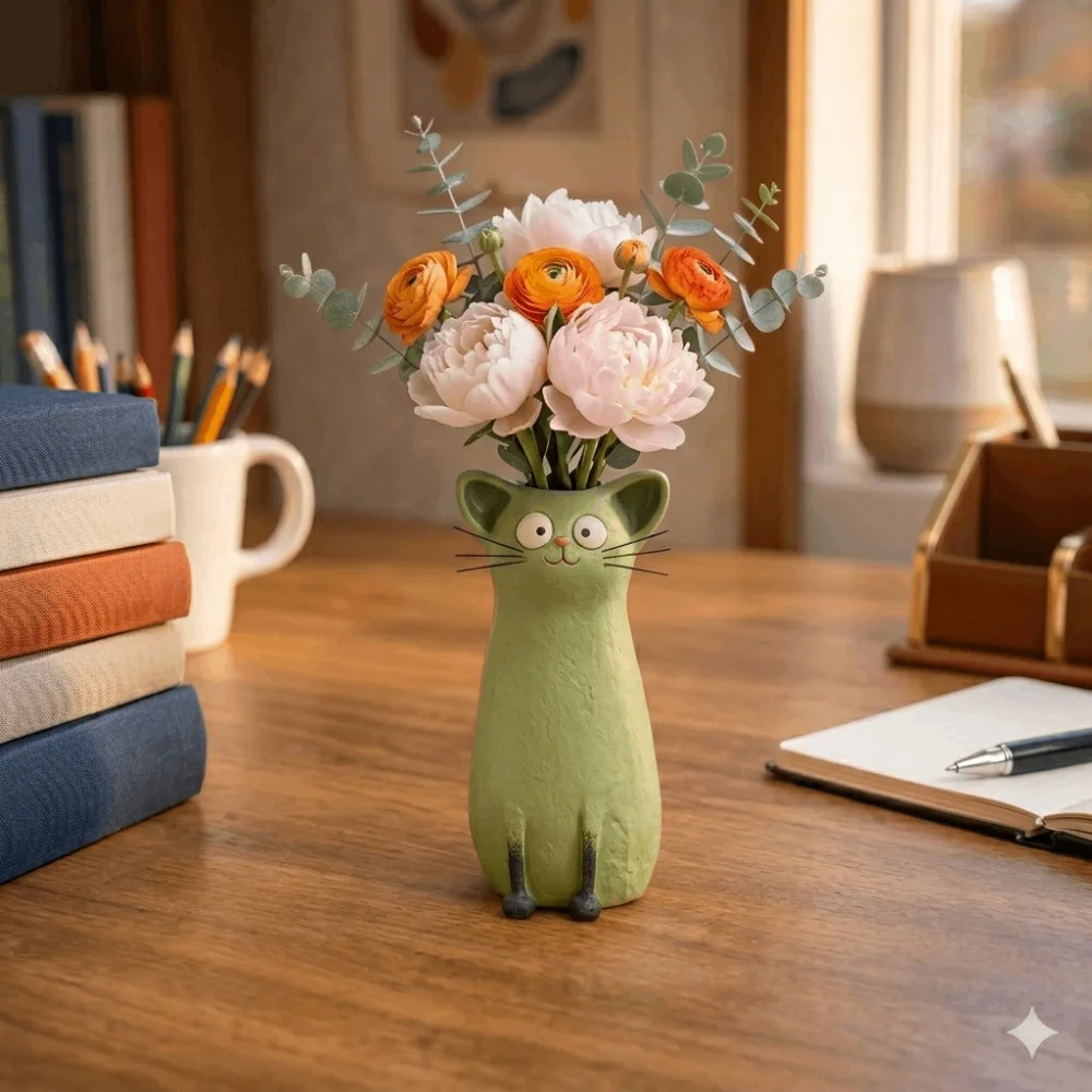 Funny Handcrafted Resin Cat Vase Whimsical Boho Shelf Decor Kitty Planter Quirky Desk Ornament Flower Vase for Small Flower
Funny Handcrafted Resin Cat Vase Whimsical Boho Shelf Decor Kitty Planter Quirky Desk Ornament Flower Vase for Small Flower
