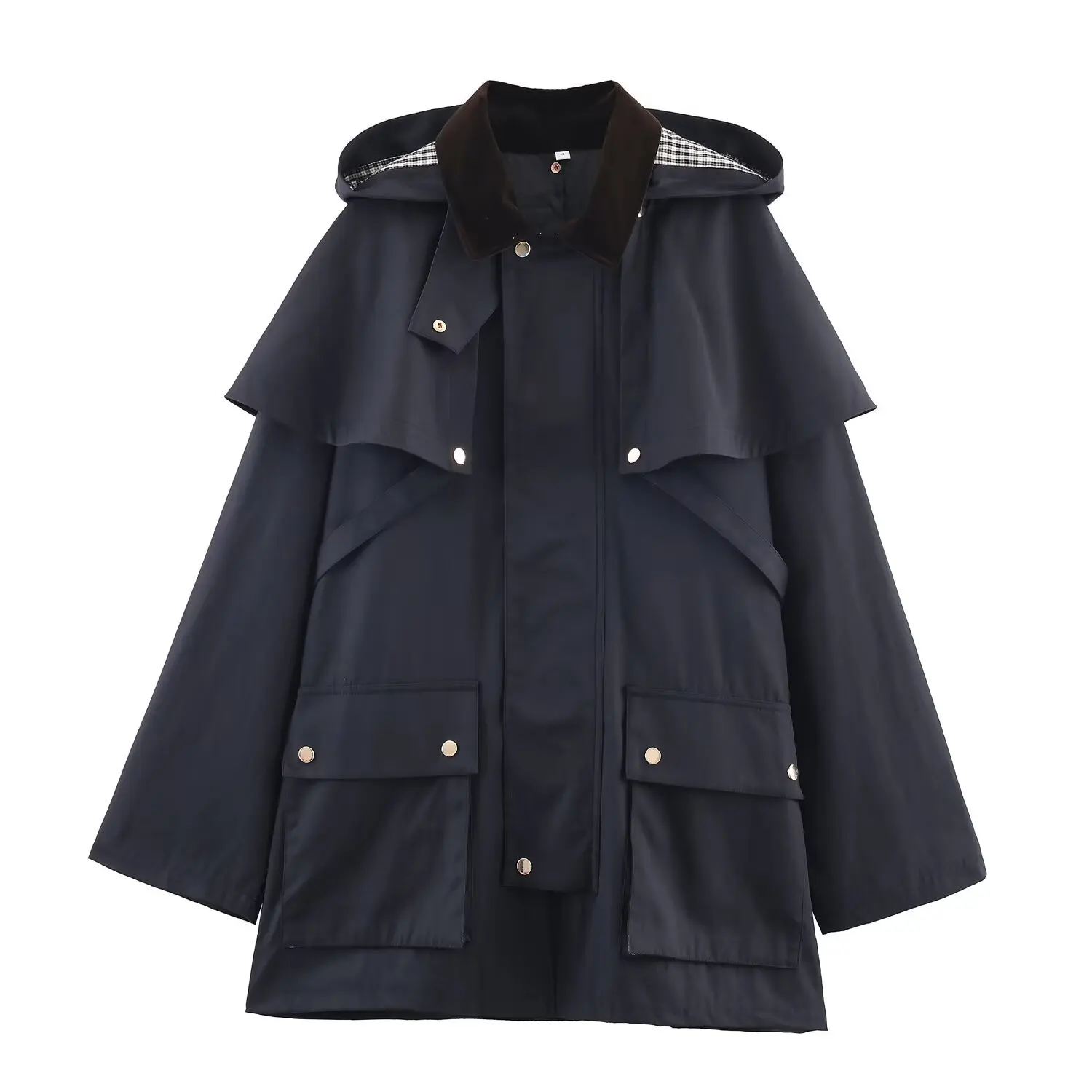 Woman's Shawl Mid-length Trench Coat Loose Hooded Contrast Zipper Rivet Long Sleeve Pockets Jacket Simple Versatile Coat
Woman's Shawl Mid-length Trench Coat Loose Hooded Contrast Zipper Rivet Long Sleeve Pockets Jacket Simple Versatile Coat