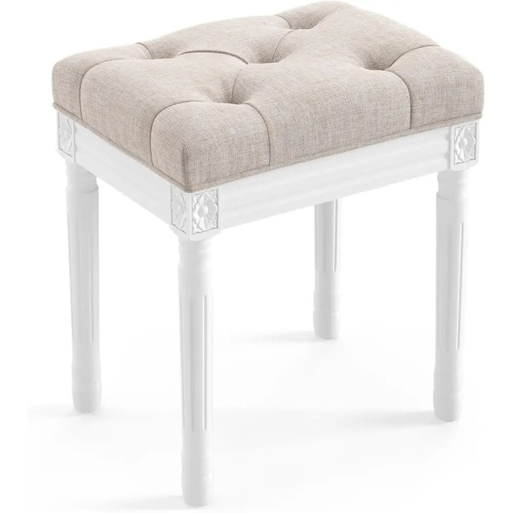 Upholstered abric Vanity Bench Seat, Makeup Stools or Vanity, Square Tuted Ottoman Bench with Carved White Legs or Bedr
Upholstered abric Vanity Bench Seat, Makeup Stools or Vanity, Square Tuted Ottoman Bench with Carved White Legs or Bedr