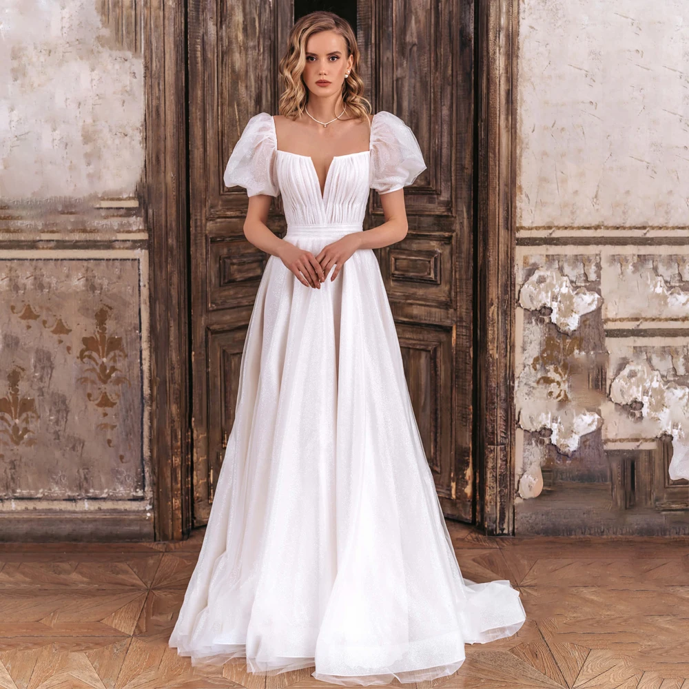 Furtanseo Elegant Wedding Dress Square Neck Puff Sleeves Vestidos De Novia Pleated A Line Shiny Tulle Bridal Gown 2023
Furtanseo Elegant Wedding Dress Square Neck Puff Sleeves Vestidos De Novia Pleated A Line Shiny Tulle Bridal Gown 2023