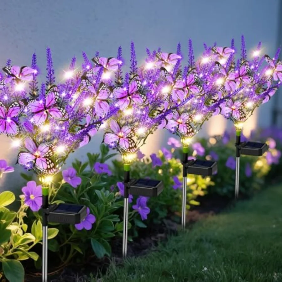 Solar Garden Lights Outdoor Lavender Butterfly Lights Solar Artificial Flower Outdoor Waterproof Decoration Gardening Gifts for
Solar Garden Lights Outdoor Lavender Butterfly Lights Solar Artificial Flower Outdoor Waterproof Decoration Gardening Gifts for