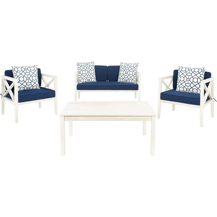4Piece Outdoor Conversation Patio Set with Accent Pillows in OffWhite and Navy Blue for Garden Deck or Balcony Use Durable Weat
4Piece Outdoor Conversation Patio Set with Accent Pillows in OffWhite and Navy Blue for Garden Deck or Balcony Use Durable Weat