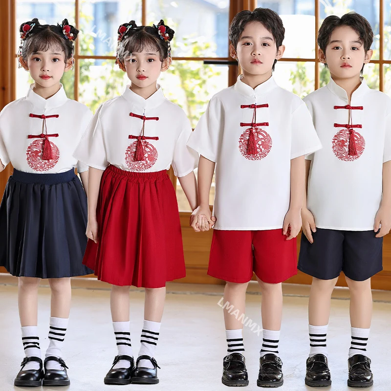 Children's Chinese style choir performance, school uniform, poetry recitation performance costume for elementary school students
Children's Chinese style choir performance, school uniform, poetry recitation performance costume for elementary school students