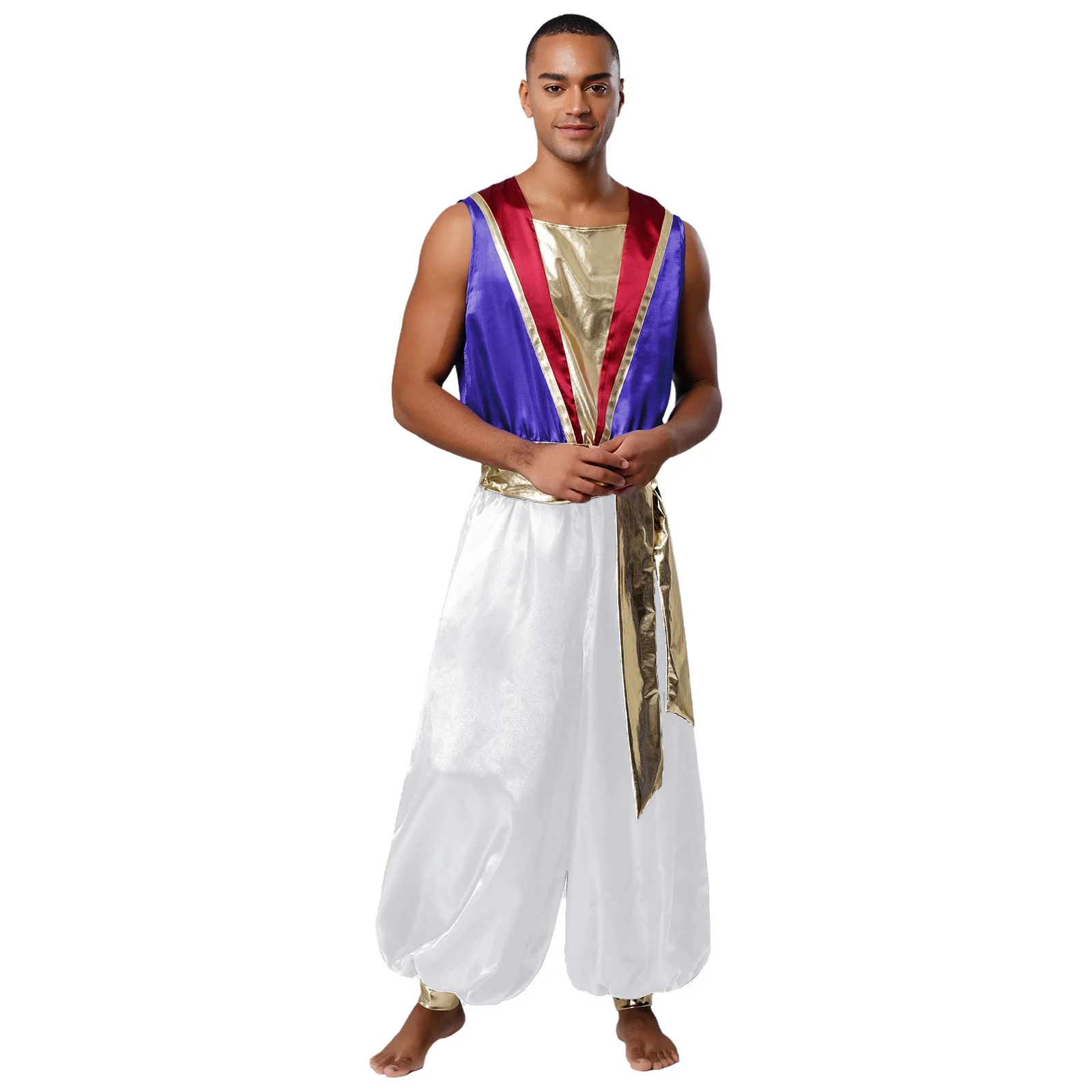 Royal Men Arabian Prince Gala Wear Gilded Belt Invisible Zipper Back Sleeveless Color Block Jumpsuit Masquerade Ball Outfit
Royal Men Arabian Prince Gala Wear Gilded Belt Invisible Zipper Back Sleeveless Color Block Jumpsuit Masquerade Ball Outfit