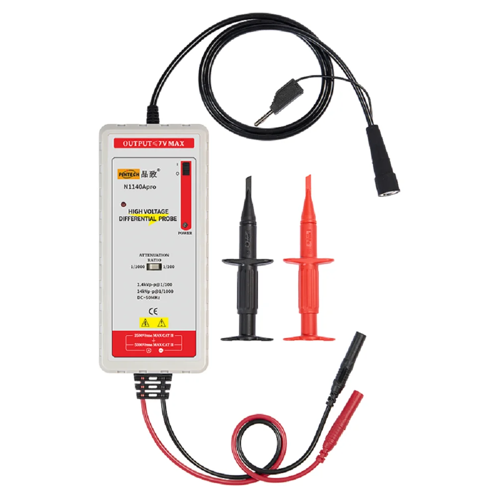 PINTECH N1140Apro Oscilloscope High Voltage Differential Probe Kit 50MHz, 14kV, 1000X/100X Attenuation Rate, 0.5% Accuracy
PINTECH N1140Apro Oscilloscope High Voltage Differential Probe Kit 50MHz, 14kV, 1000X/100X Attenuation Rate, 0.5% Accuracy