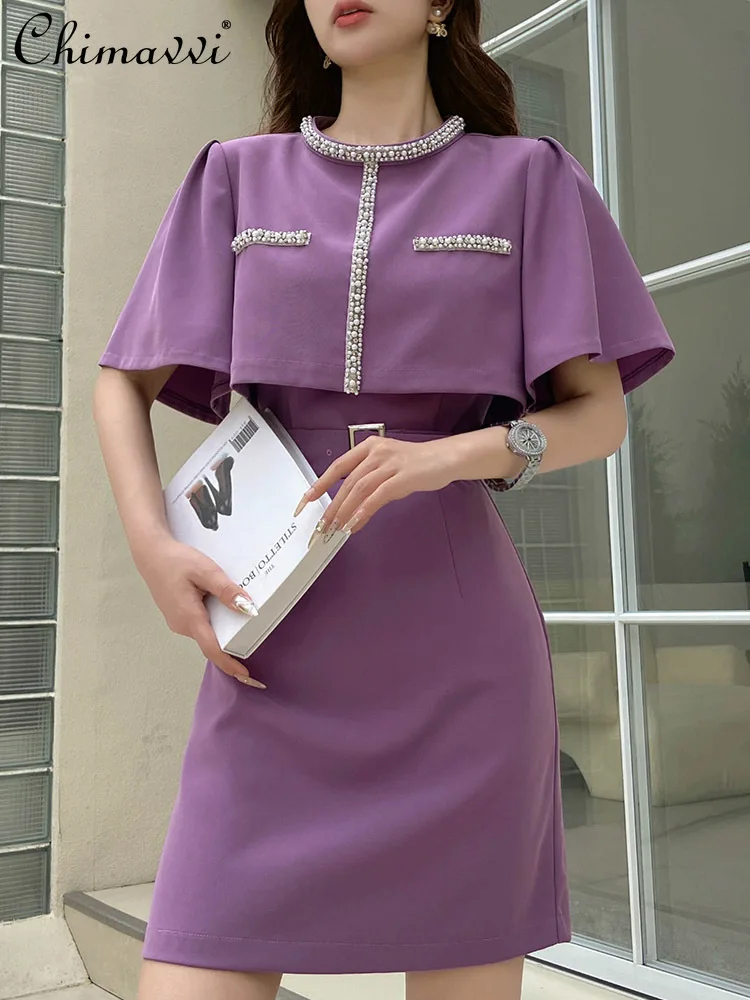 2024 Summer Dresses New Fashion Cloak Fake Two-Piece Beaded Dress Women's Round-Neck High Waist Slimming Short Elegant Dress
2024 Summer Dresses New Fashion Cloak Fake Two-Piece Beaded Dress Women's Round-Neck High Waist Slimming Short Elegant Dress