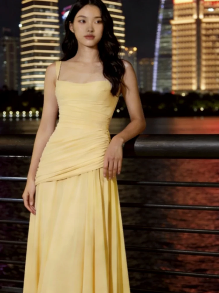Solid Ruched Flowy Maxi Dress Women's Sexy Square Neck Soft Spaghetti Straps Feminine Layered Hem Chic Robe Lady Date Gown
Solid Ruched Flowy Maxi Dress Women's Sexy Square Neck Soft Spaghetti Straps Feminine Layered Hem Chic Robe Lady Date Gown
