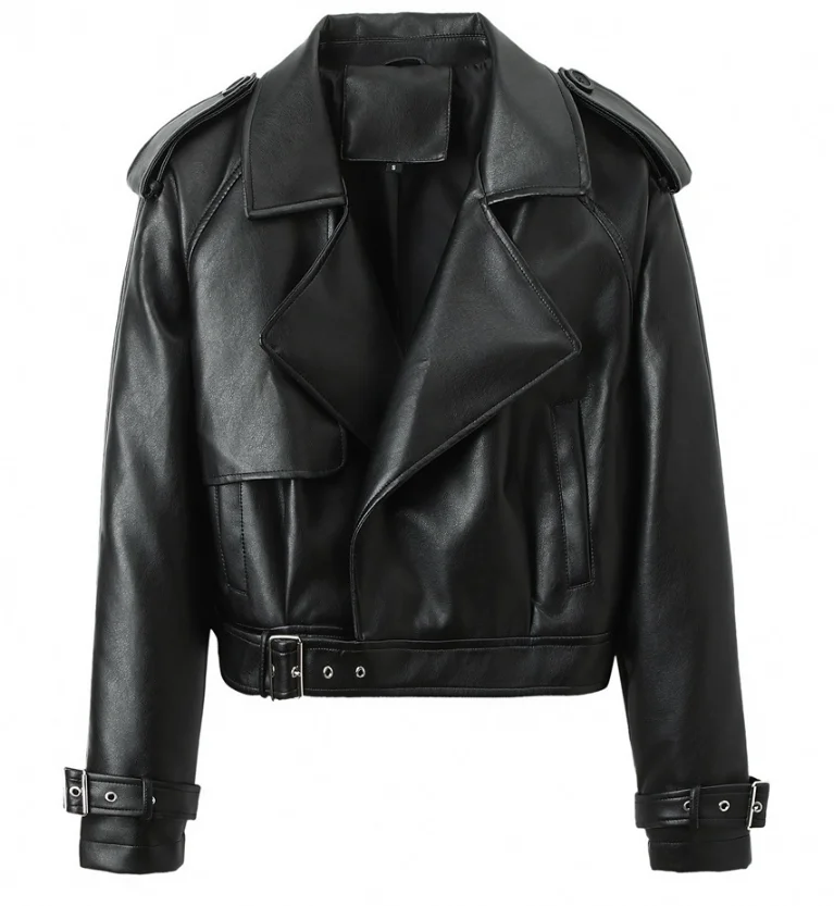 Women's Classic PU Leather Jacket Adjustable Waist Belt Pleated Collar Elegant Style Adjustable Sleeves Fashionable Leather Coat
Women's Classic PU Leather Jacket Adjustable Waist Belt Pleated Collar Elegant Style Adjustable Sleeves Fashionable Leather Coat