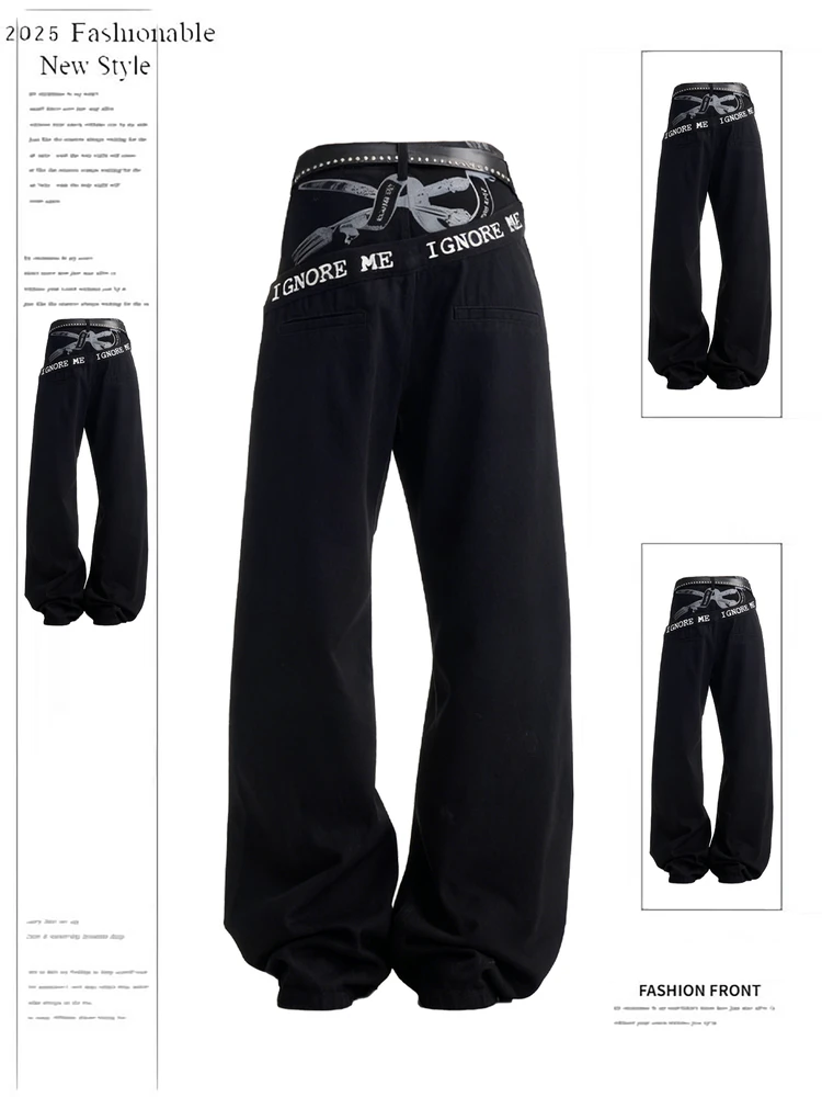 Retro American Street Design Letter Logo Black Jeans Loose Straight Leg Wide Leg Pants for Men And Women Trendy Commute
Retro American Street Design Letter Logo Black Jeans Loose Straight Leg Wide Leg Pants for Men And Women Trendy Commute