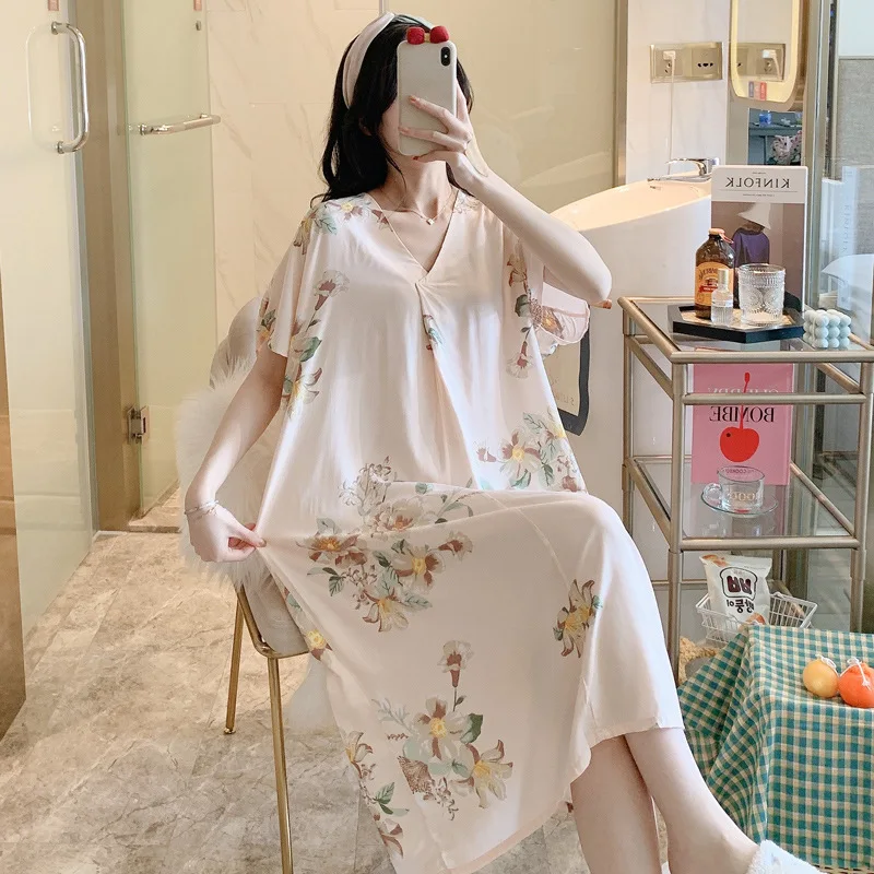 Summer New Print Sleepwear Women's Long Sleeve Lightweight Silk Cotton Pajama Artificial Cotton plus Size Home Clothes
Summer New Print Sleepwear Women's Long Sleeve Lightweight Silk Cotton Pajama Artificial Cotton plus Size Home Clothes
