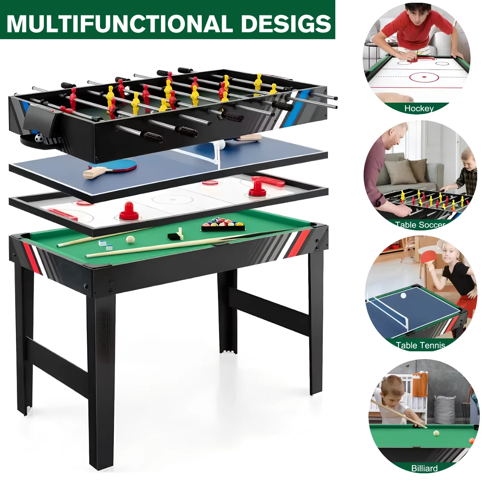 4-In-1 Multi Game Table with Football Billiards Ice Hockey Table Tennis Combo Game Table Set Wear Resist Combination Game Table
4-In-1 Multi Game Table with Football Billiards Ice Hockey Table Tennis Combo Game Table Set Wear Resist Combination Game Table