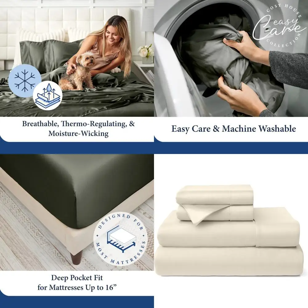 Bamboo Rayon 4-Piece Cooling Bedding Set - Breathable Silky Sheets for Queen Size (Cream)
Bamboo Rayon 4-Piece Cooling Bedding Set - Breathable Silky Sheets for Queen Size (Cream)