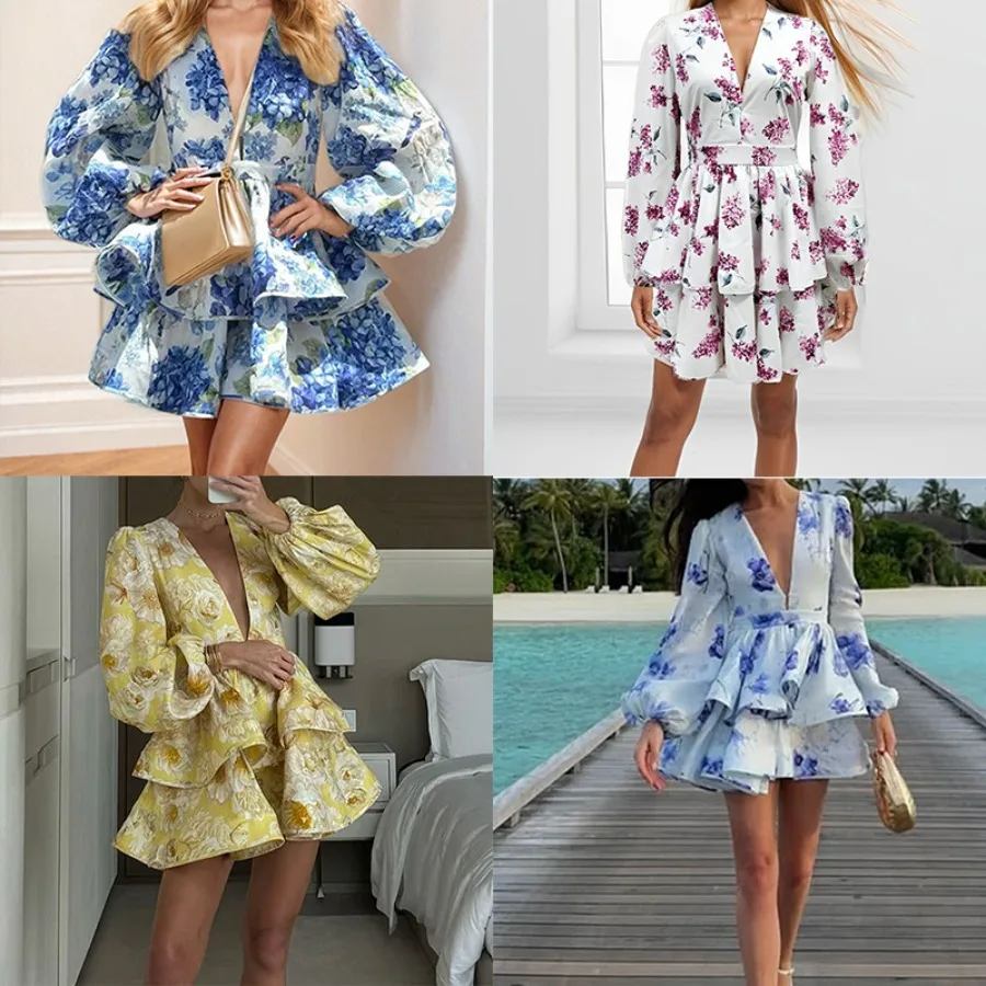 【New style】2026 spring new - European and American women's clothing elegant and fashionable v-neck bubble sleeves ruffled dre
【New style】2026 spring new - European and American women's clothing elegant and fashionable v-neck bubble sleeves ruffled dre