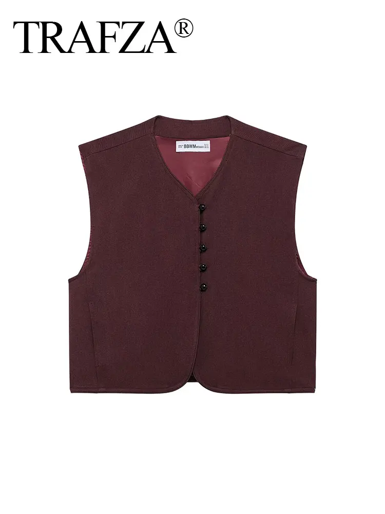TRAFZA Fashion Round Neck Single-breasted Sleeveless Women's Short Top Women's Retro Street Clothing Casual Suit Vest Y2K
TRAFZA Fashion Round Neck Single-breasted Sleeveless Women's Short Top Women's Retro Street Clothing Casual Suit Vest Y2K