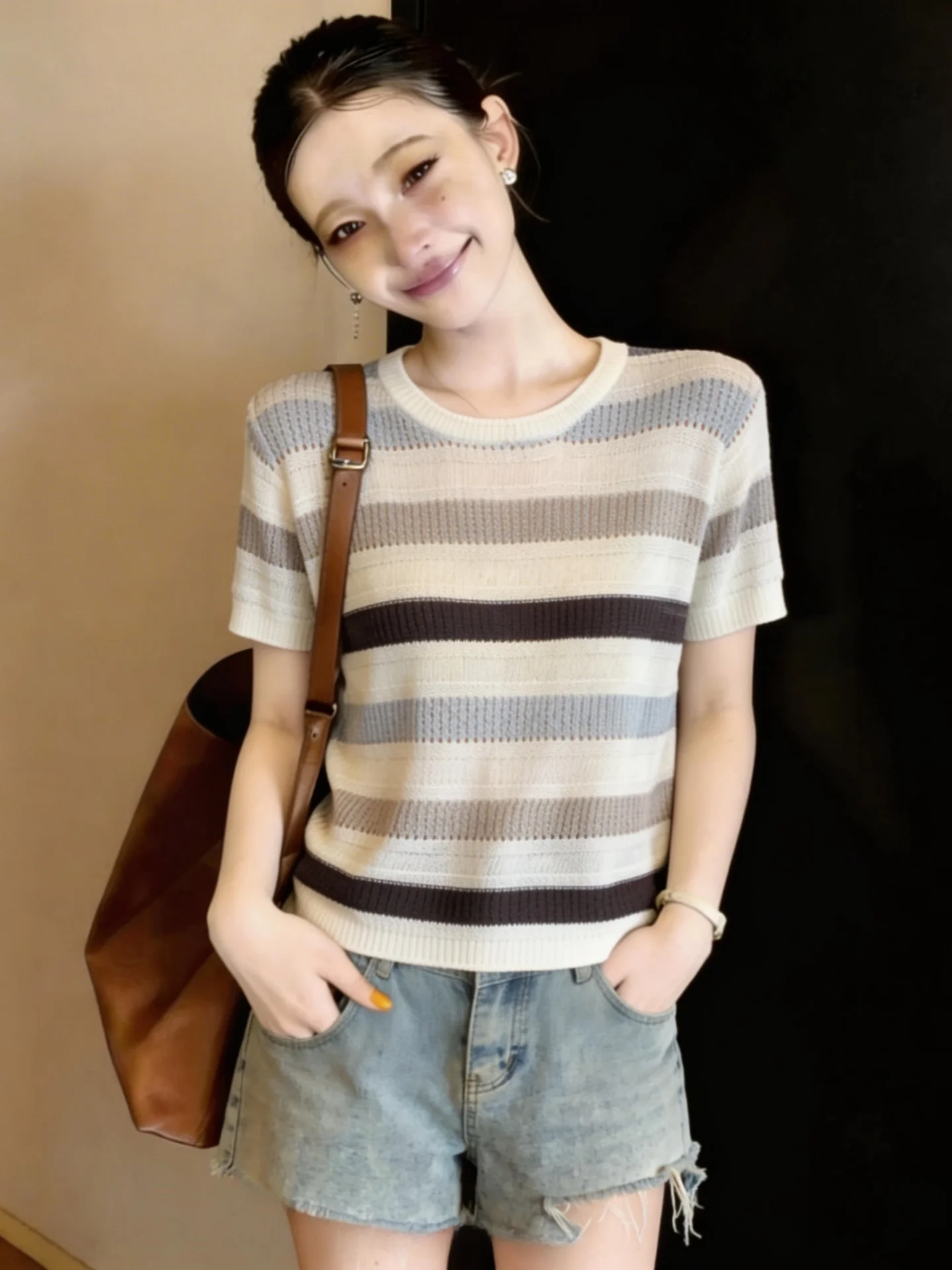 Slimming Stripe Ice Silk Short Sleeve T-Shirt Women's Summer 2026 New plus Size Base Layer Top Fashionable Korean Style Knitted
Slimming Stripe Ice Silk Short Sleeve T-Shirt Women's Summer 2026 New plus Size Base Layer Top Fashionable Korean Style Knitted