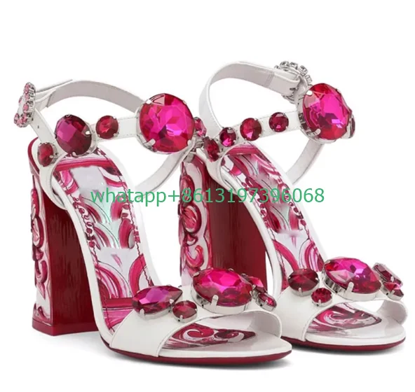 Lady red bohemian rhinestones design sandals open toe chunky heel printed deisgn graffiti high heels 10cm crystal pumps size 43 
Lady red bohemian rhinestones design sandals open toe chunky heel printed deisgn graffiti high heels 10cm crystal pumps size 43
