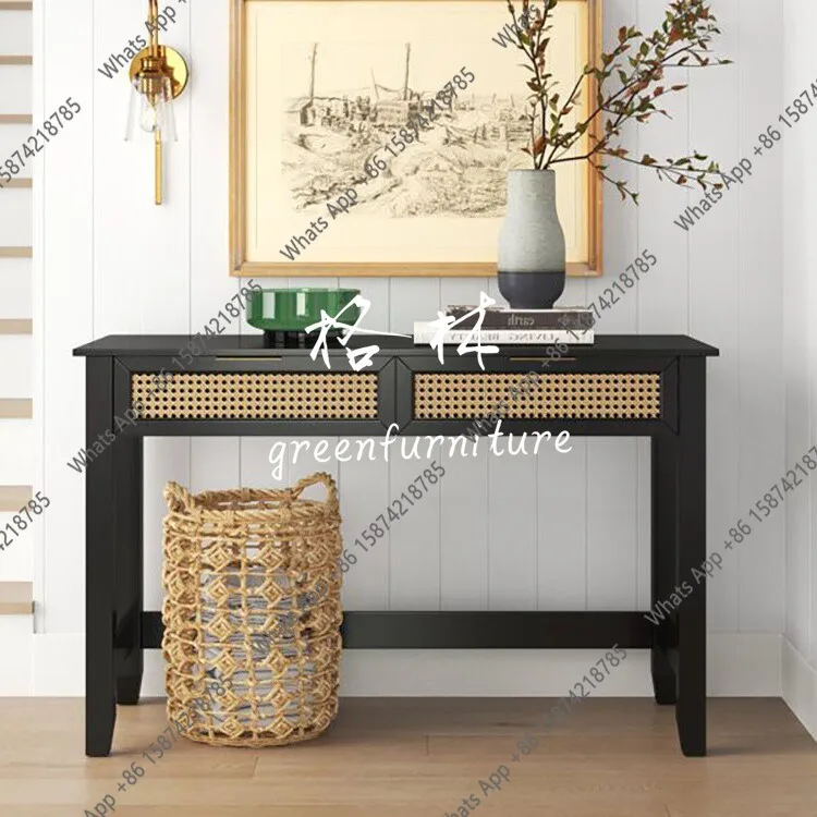 Nordic solid wood entrance table/French retro black rattan sofa side table/simple Japanese home entrance
Nordic solid wood entrance table/French retro black rattan sofa side table/simple Japanese home entrance
