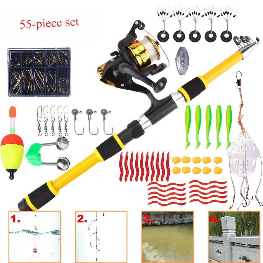 Portable 1.8m Telescopic Fishing Rod Reel Combo 55pcs Spinning Kit with Soft Lures for Beginners Carp Fishing
Portable 1.8m Telescopic Fishing Rod Reel Combo 55pcs Spinning Kit with Soft Lures for Beginners Carp Fishing