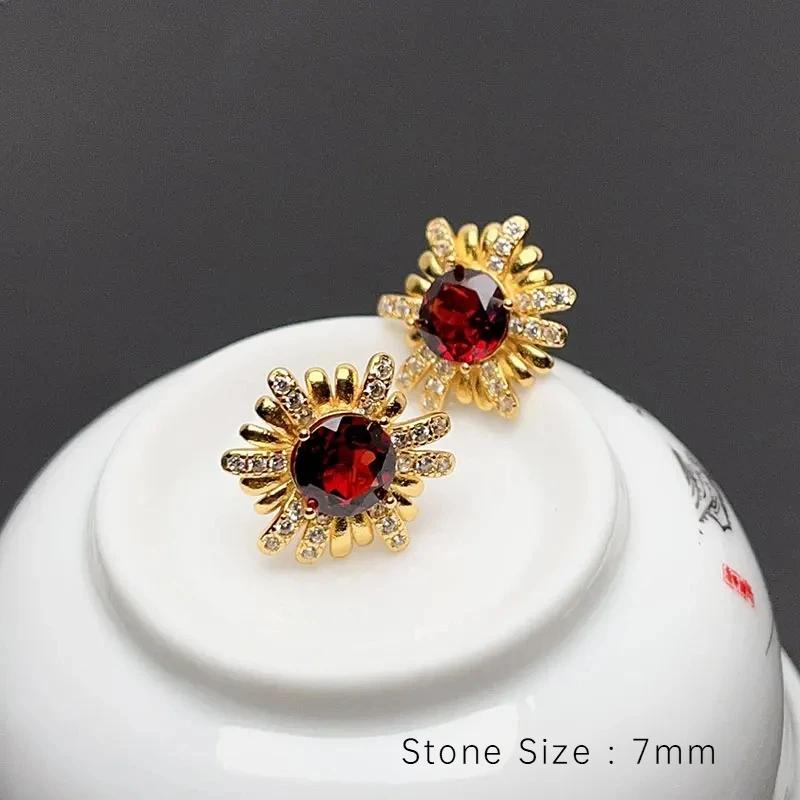 Pure 925 Silver Garnet Earrings with 18K Gold Plating All size Round Natural Garnet Stud Earrings Gift for Women
Pure 925 Silver Garnet Earrings with 18K Gold Plating All size Round Natural Garnet Stud Earrings Gift for Women