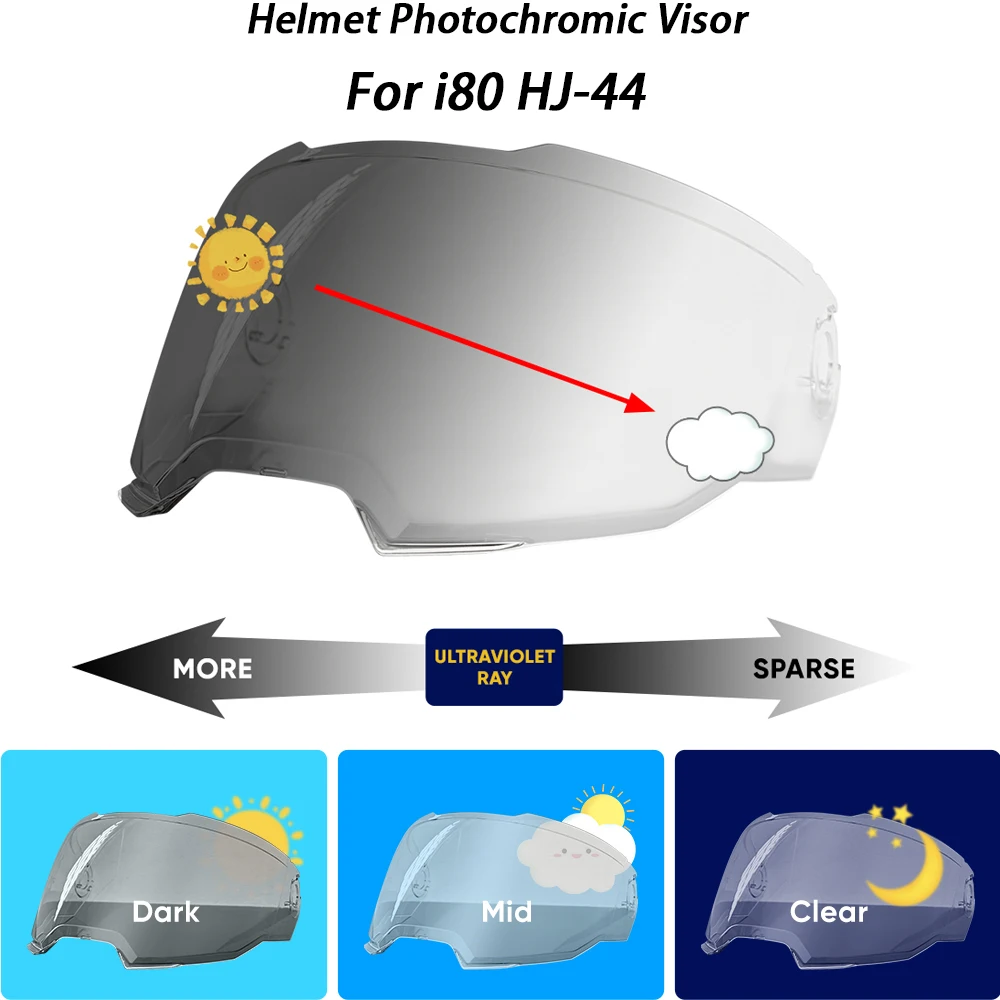 Motorcycle Helmet Photochromic Visor Lenses which Automatically Darkens & Clears Helmet Visor For HJC I80 HJ-44 i80 
Motorcycle Helmet Photochromic Visor Lenses which Automatically Darkens & Clears Helmet Visor For HJC I80 HJ-44 i80