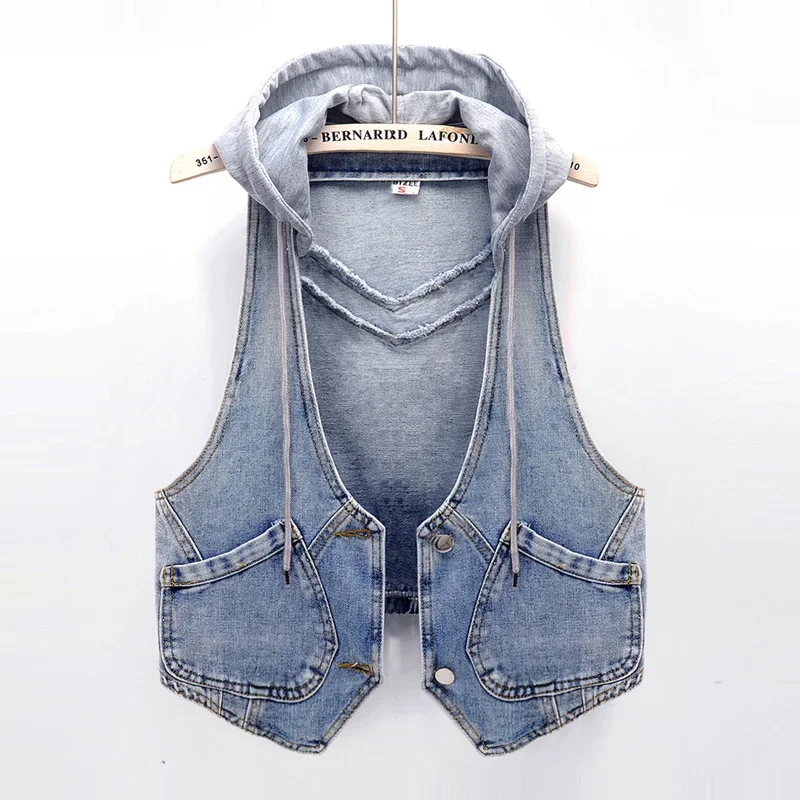 Korean Removable Hooded Light Blue Short Denim Vest Spring Summer Women Thin Slim Casual Jeans Vests Waistcoat Chaqueta Mujer
Korean Removable Hooded Light Blue Short Denim Vest Spring Summer Women Thin Slim Casual Jeans Vests Waistcoat Chaqueta Mujer