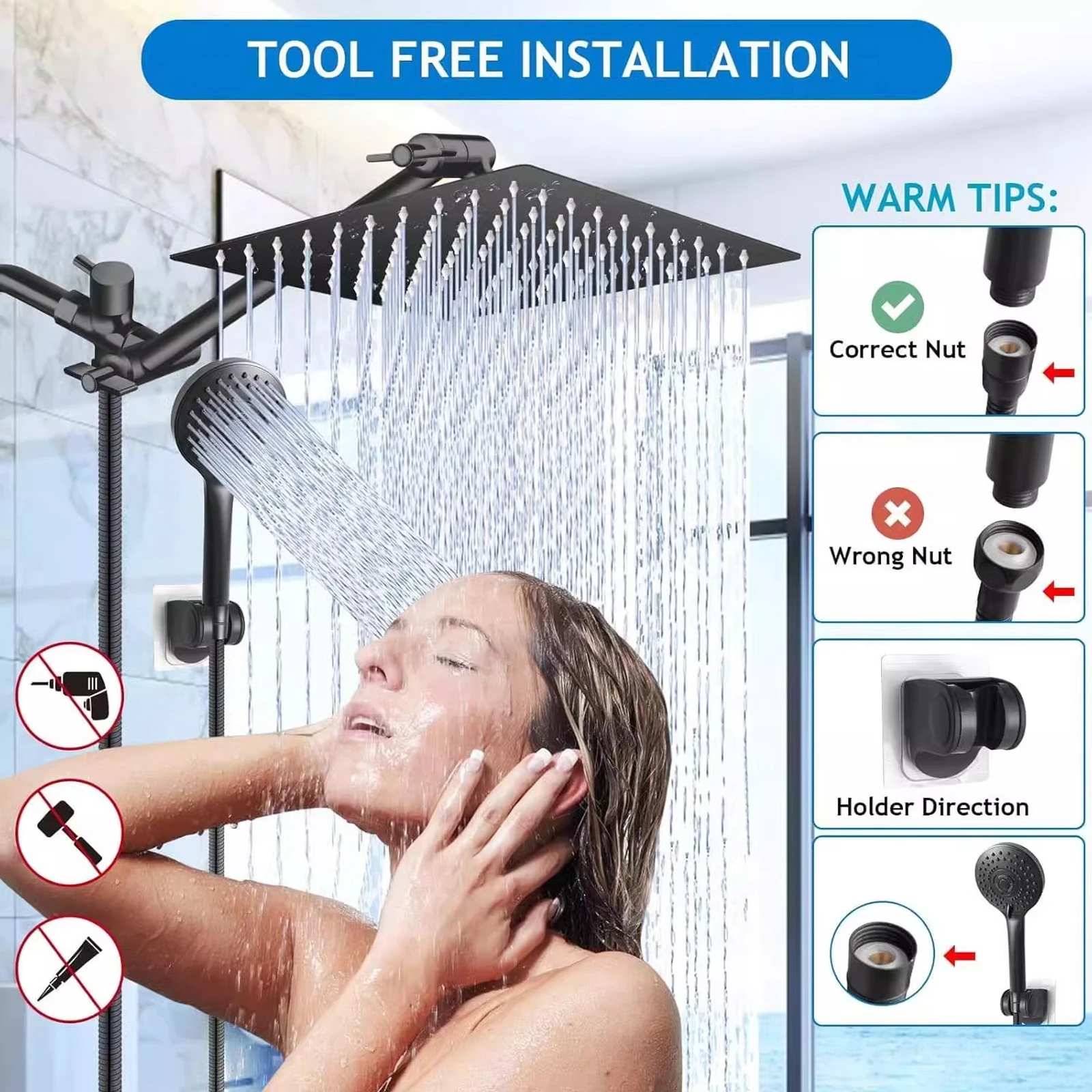 Shower Faucet Head Combo 8/10Inch High Pressure Rain Shower Head with Adjustable Extension Arm With 3-way Handheld Shower Spray
Shower Faucet Head Combo 8/10Inch High Pressure Rain Shower Head with Adjustable Extension Arm With 3-way Handheld Shower Spray