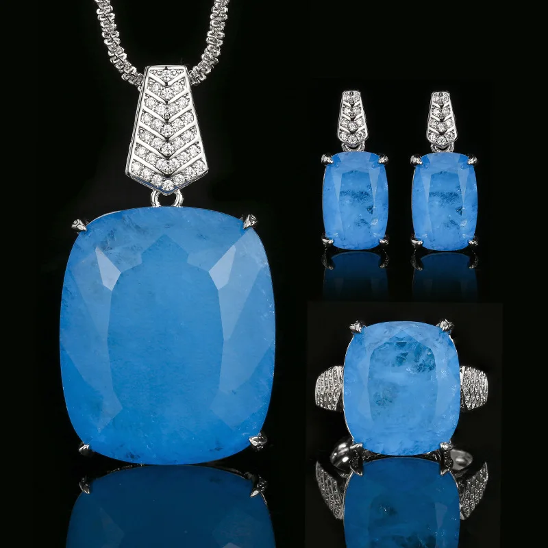 Gorgeous Cushion Cut Sky Blue Jewelry Adjustable Ring Pendant Necklace Drop Earrings CZ Accents Elegant Bridal Party Gift Women
Gorgeous Cushion Cut Sky Blue Jewelry Adjustable Ring Pendant Necklace Drop Earrings CZ Accents Elegant Bridal Party Gift Women