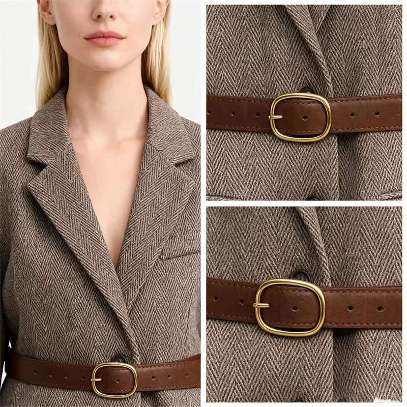 Women's Herringbone Tweed Blazer with Belt, Brown Single Breasted Lapel Jacket, Elegant Office & Casual Outerwear"
Women's Herringbone Tweed Blazer with Belt, Brown Single Breasted Lapel Jacket, Elegant Office & Casual Outerwear"