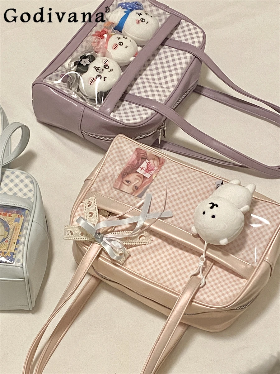 Sweet Girl Japanese Original Pink Plaid Small Capacity Transparent Pain Bag Baby Bag Two-dimensional Student Shoulder Bags
Sweet Girl Japanese Original Pink Plaid Small Capacity Transparent Pain Bag Baby Bag Two-dimensional Student Shoulder Bags