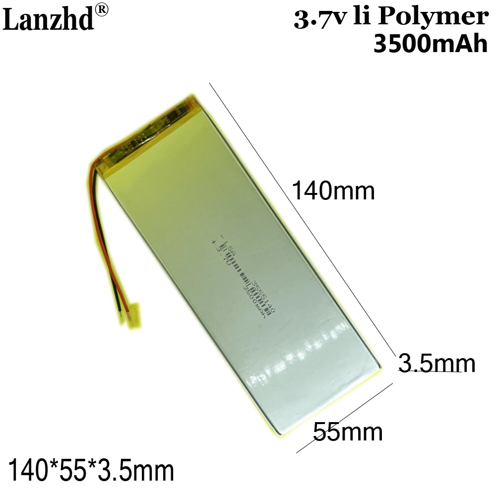 3.7V polymer lithium battery long strip battery for tablet computers and medical products 3555140 3500MAH 140*55*3.5mm
3.7V polymer lithium battery long strip battery for tablet computers and medical products 3555140 3500MAH 140*55*3.5mm