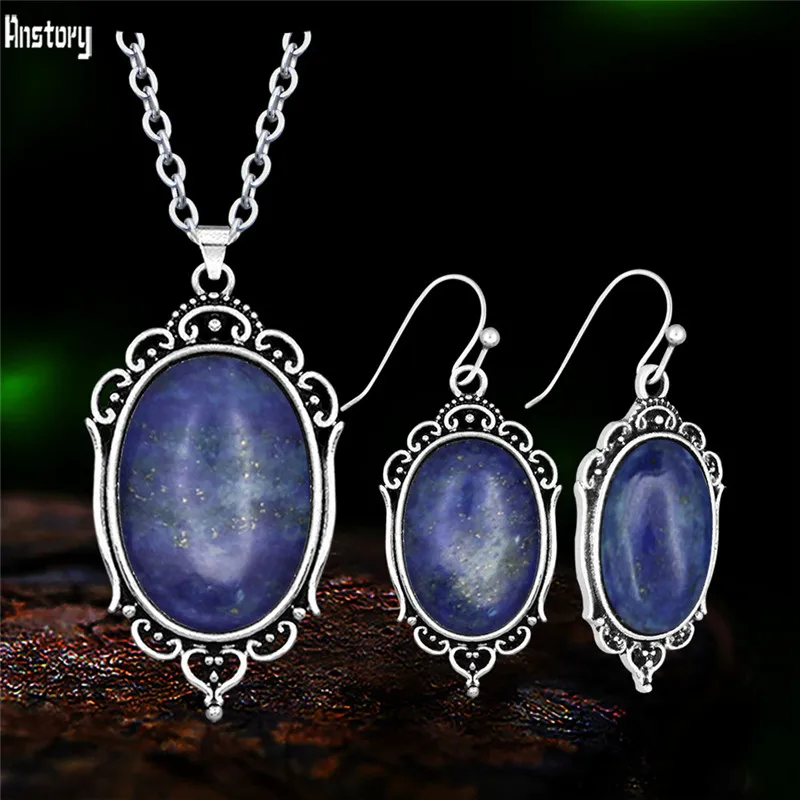 Vintage Look Natural Lapis Lazuli Necklace Earring Sets For Women Antique Silver Plated Stone Victoria Flower Pendant Jewelry
Vintage Look Natural Lapis Lazuli Necklace Earring Sets For Women Antique Silver Plated Stone Victoria Flower Pendant Jewelry