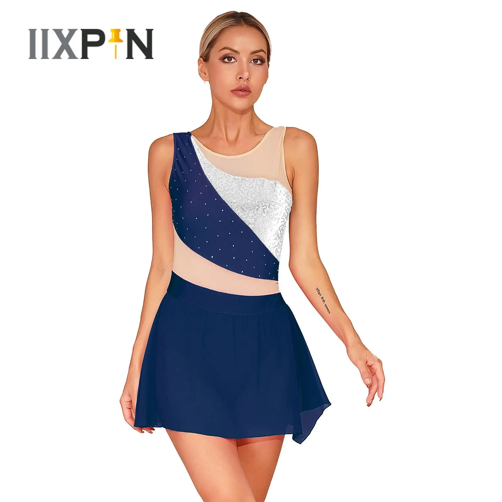 Womens Modern Lyrical Dance Dress Figure Skating Performance Costumes Shiny Sequin Rhinestone Sleeveless Patchwork Leotard Dress
Womens Modern Lyrical Dance Dress Figure Skating Performance Costumes Shiny Sequin Rhinestone Sleeveless Patchwork Leotard Dress